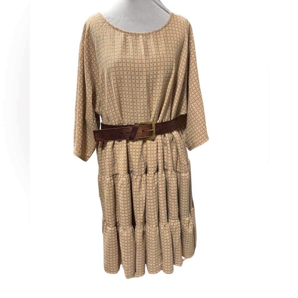 BUCKETLIST Oversized Tan Plaid Mid Dress women's XL-3XL